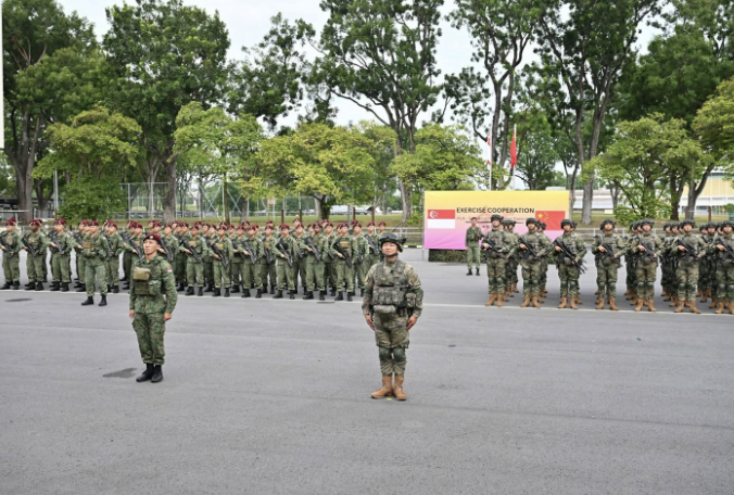 Soldiers from the Singapore Army and People's Liberation Army (PLA) forming up for the Exercise Cooperation 2025 (XC25) Opening Ceremony. (Source: MINDEF Singapore)